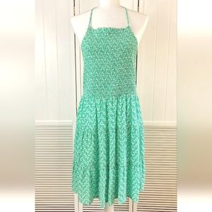 American Eagle OutfittersGreen Floral Smocked Tiered Halter Dress Womens XL